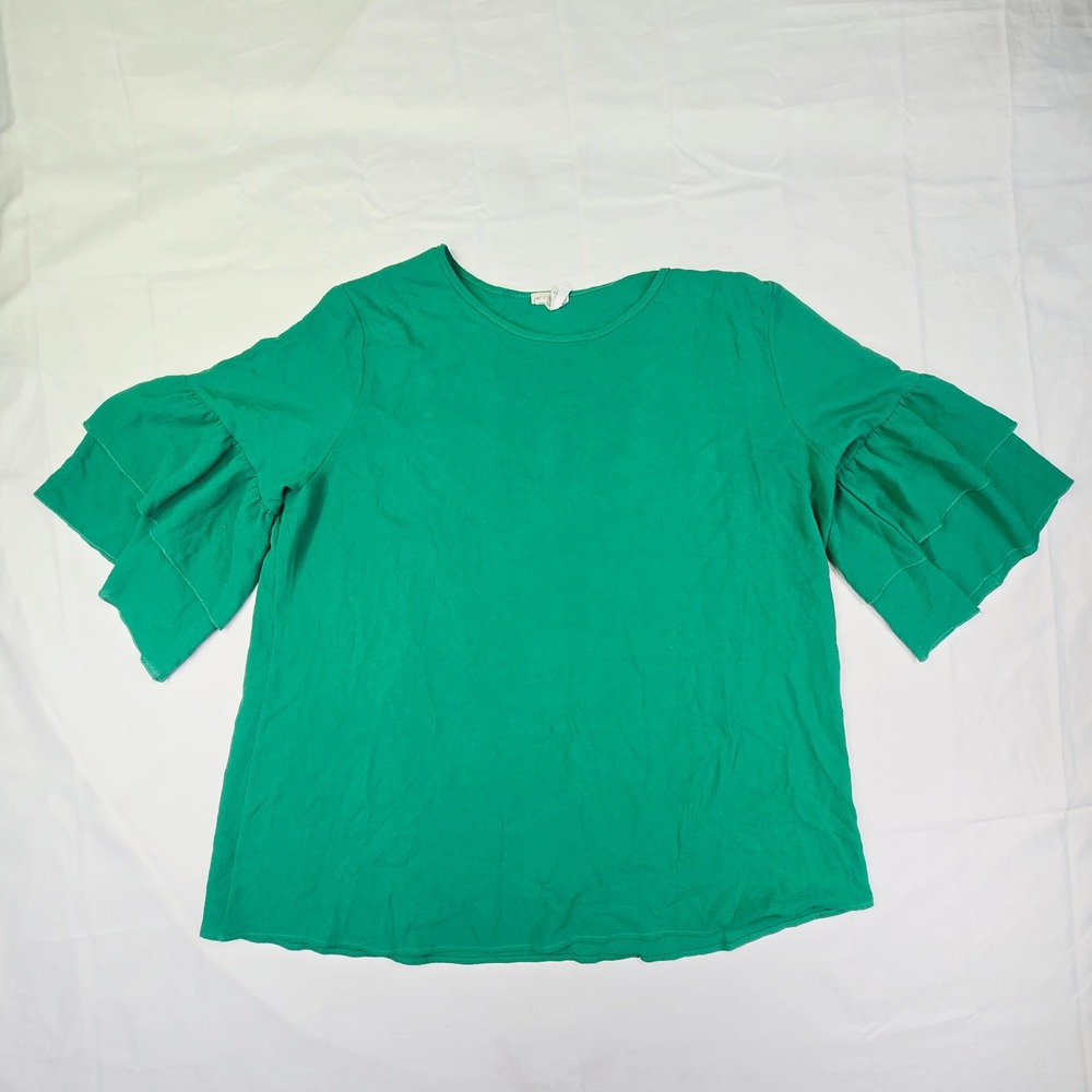 Sweet Claire Tiered Ruffle Sleeve Blouse Women's Size 3XL Green Crew Neck Top